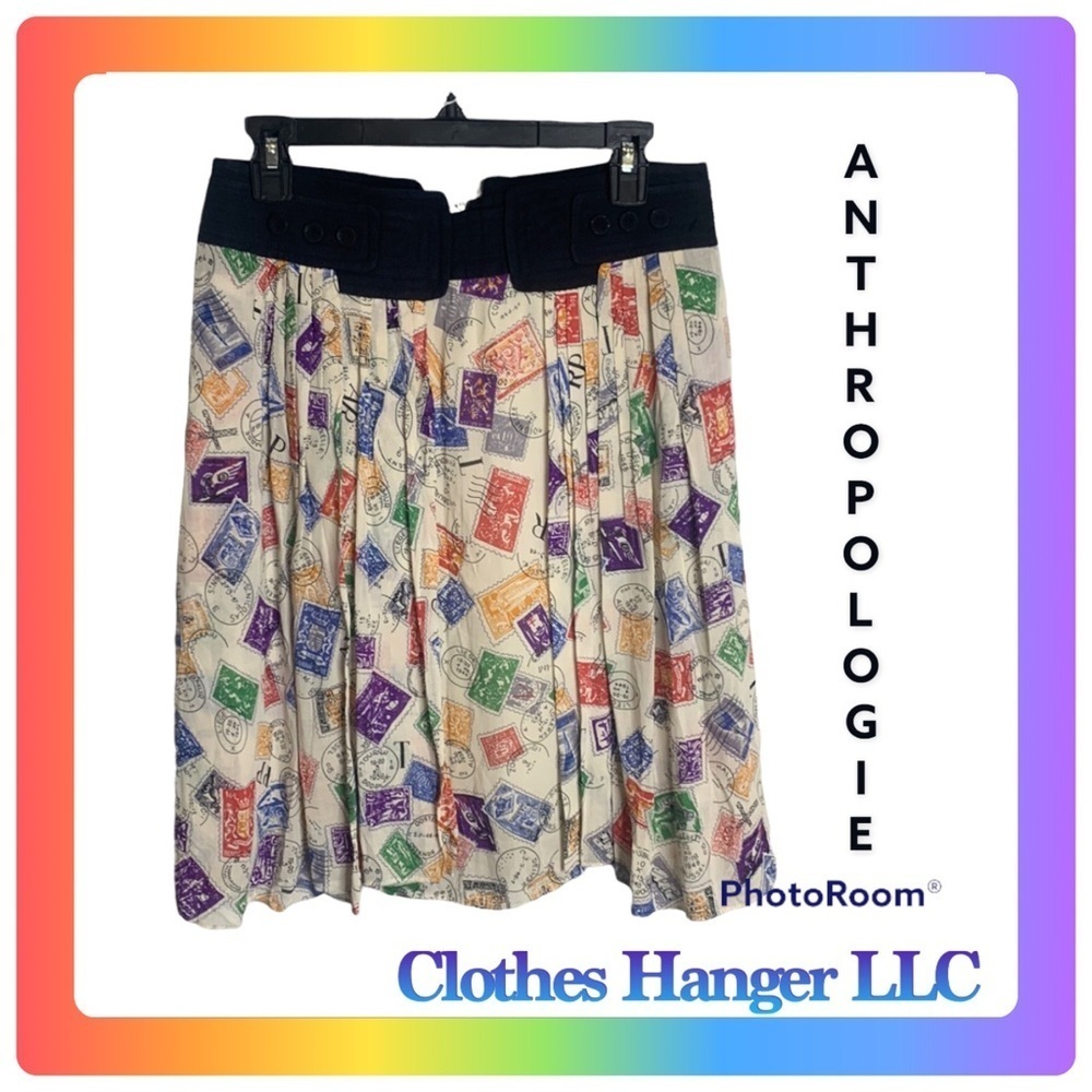 ANTHROPOLOGIE Edme & Esyllte Poststamp Lines Skirt Black & Beige Size 8